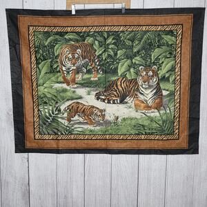 Vintage Tiger Jungle Wall Hanging Cranston Print Works Cotton Panel, 43.5x33